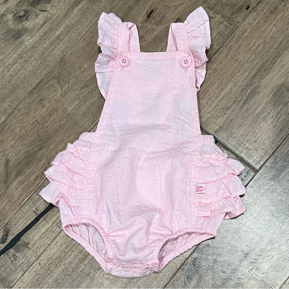 Baby infant 6-12 month Ruffle Butts Woven Flutter Overall Romper - Picture 6 of 6